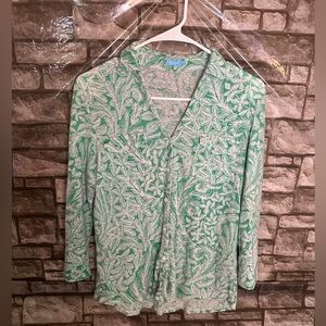 J. McLaughlin Button Up Long Sleeve Tropical Floral Top Size Medium